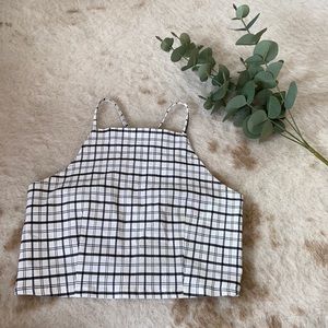 Garage | White Plaid Cross-Strap Crop Top